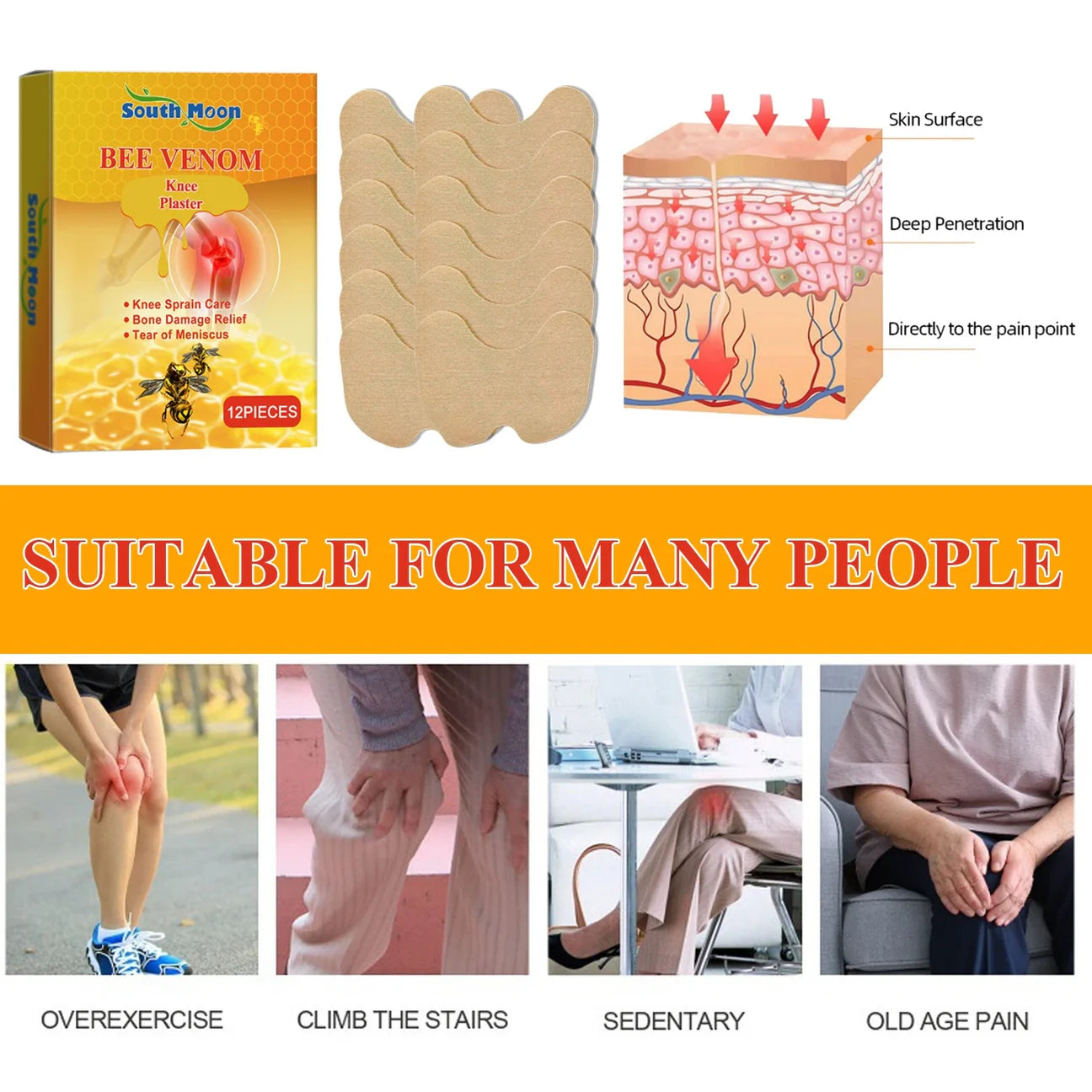 Bee Venom Herbal Pain Relief Patches - 20 Knee Pain Patches (Specially Designed for Knee Joints) | 100% Safe & Natural Knee Pain Relief Products | Instant Relief | No Side Effects